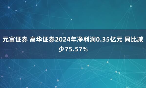 元富证券 高华证券2024年净利润0.35亿元 同比减少75.57%